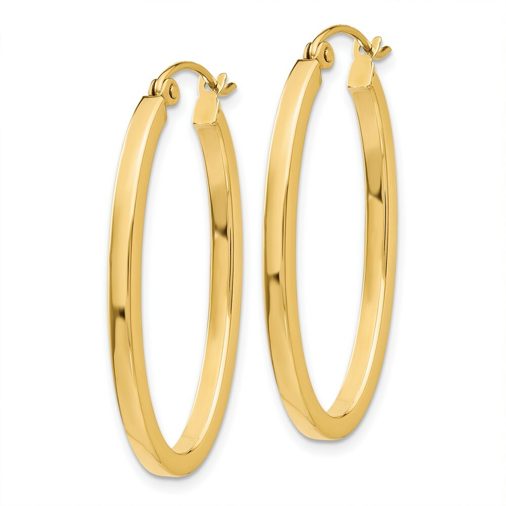 14K Yellow Gold 2mm Oval Hoop Earrings  2mm width
