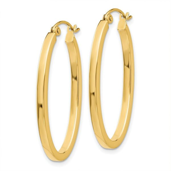 14K Yellow Gold 2mm Oval Hoop Earrings  2mm width