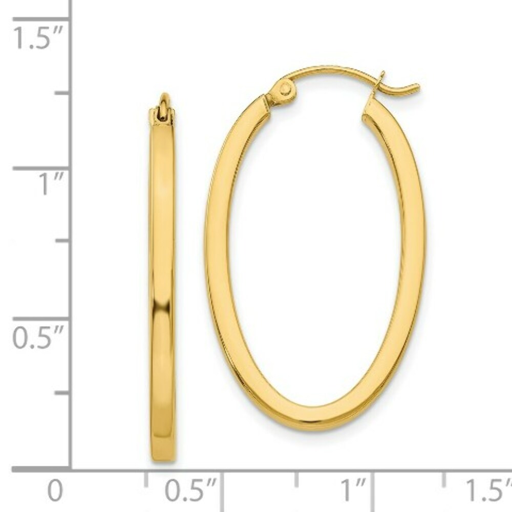 14K Yellow Gold 2mm Oval Hoop Earrings  2mm width