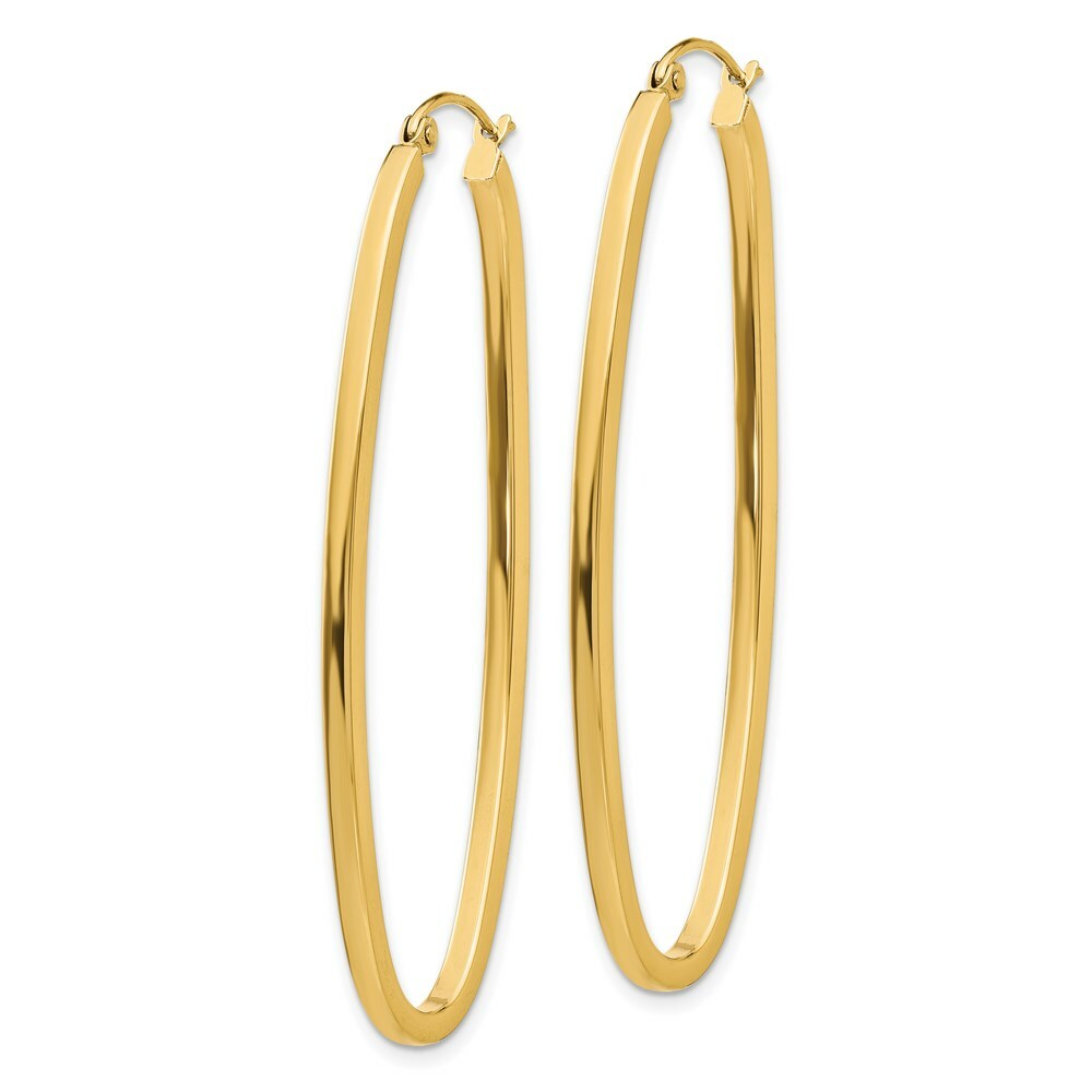 14K Yellow Gold 2mm Large Oval Hoop Earrings  2mm width