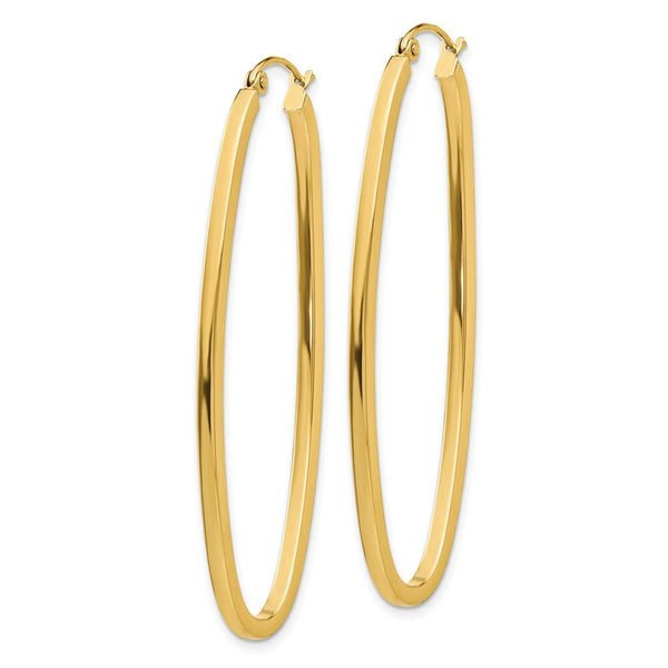 14K Yellow Gold 2mm Large Oval Hoop Earrings  2mm width