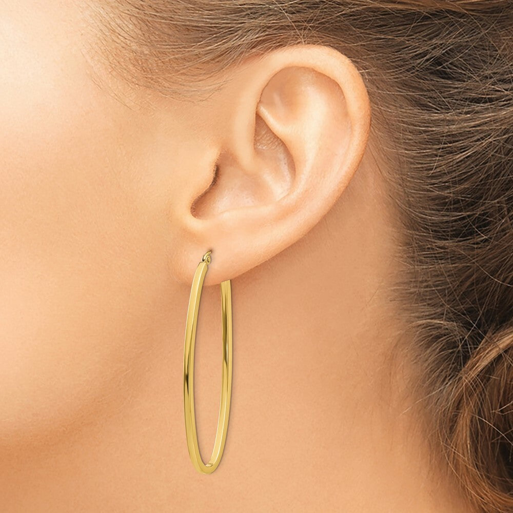 14K Yellow Gold 2mm Large Oval Hoop Earrings  2mm width