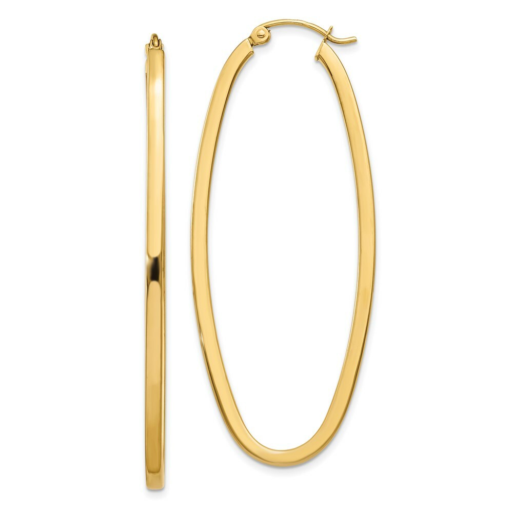 14K Yellow Gold 2mm Large Oval Hoop Earrings  2mm width