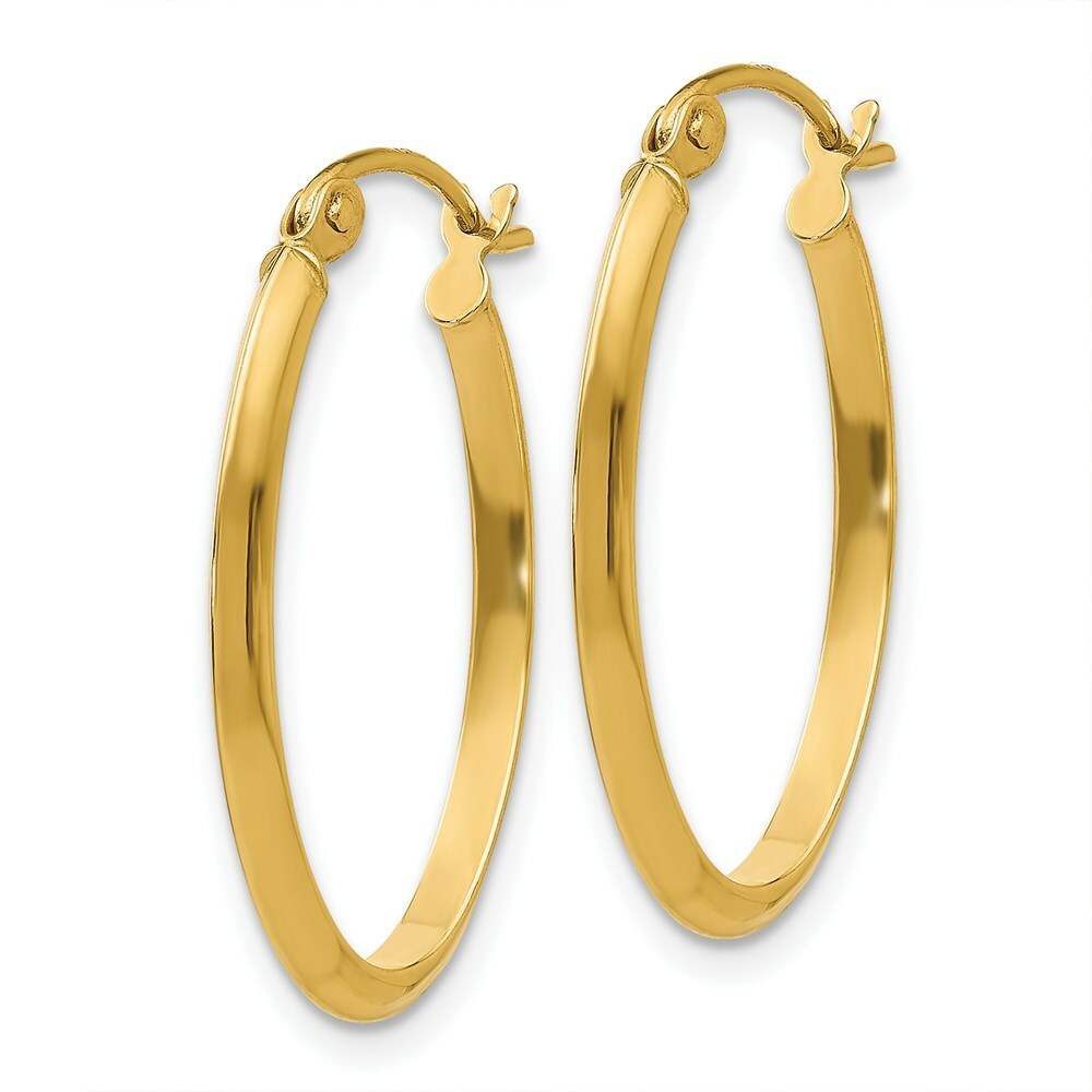 14K Yellow Gold 2mm Oval Hoop Earrings  2mm width