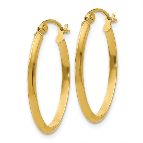 14K Yellow Gold 2mm Oval Hoop Earrings  2mm width