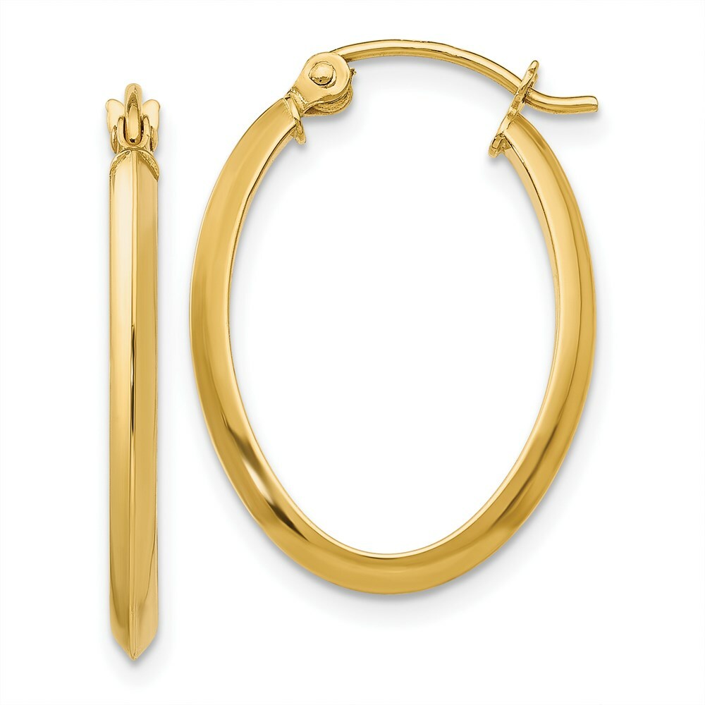 14K Yellow Gold 2mm Oval Hoop Earrings  2mm width