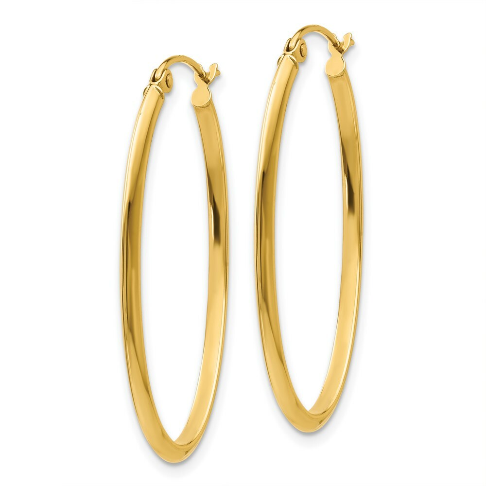 14K Yellow Gold 2mm Oval Hoop Earrings  2mm width