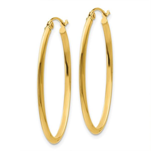 14K Yellow Gold 2mm Oval Hoop Earrings  2mm width