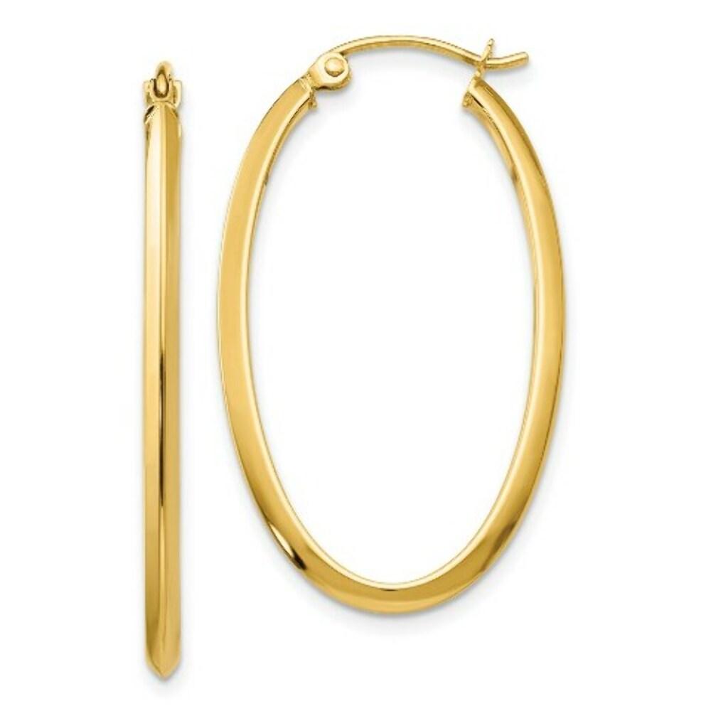 14K Yellow Gold 2mm Oval Hoop Earrings  2mm width