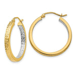Load image into Gallery viewer, 14K Yellow Gold &amp; Rhodium Light Square Diamond Cut Hoop Earrings 3mm width
