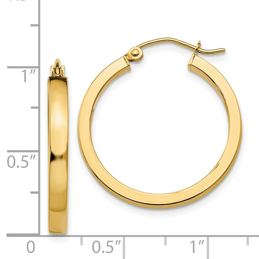 14K Yellow Gold 2x3mm Square Tube Hoops  3mm width