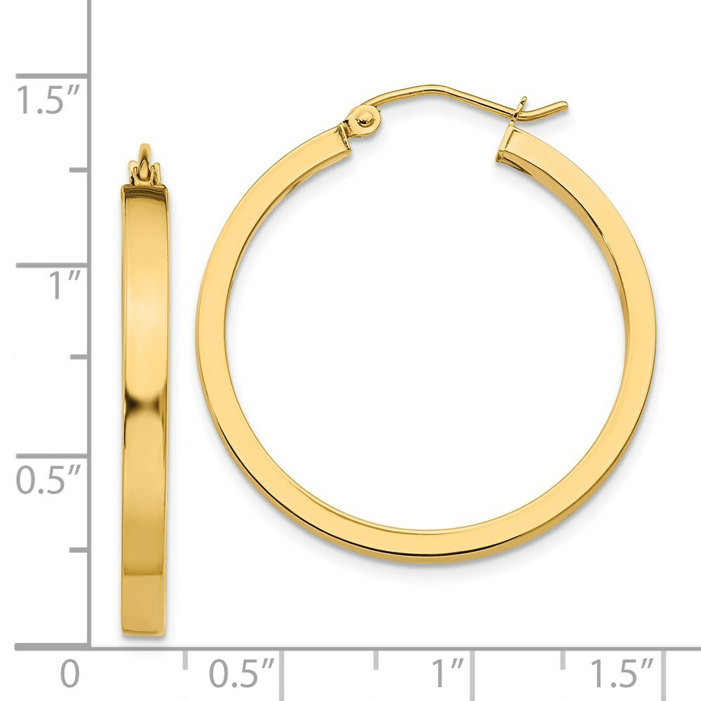 14K Yellow Gold 2x3mm Square Tube Hoops  3mm width