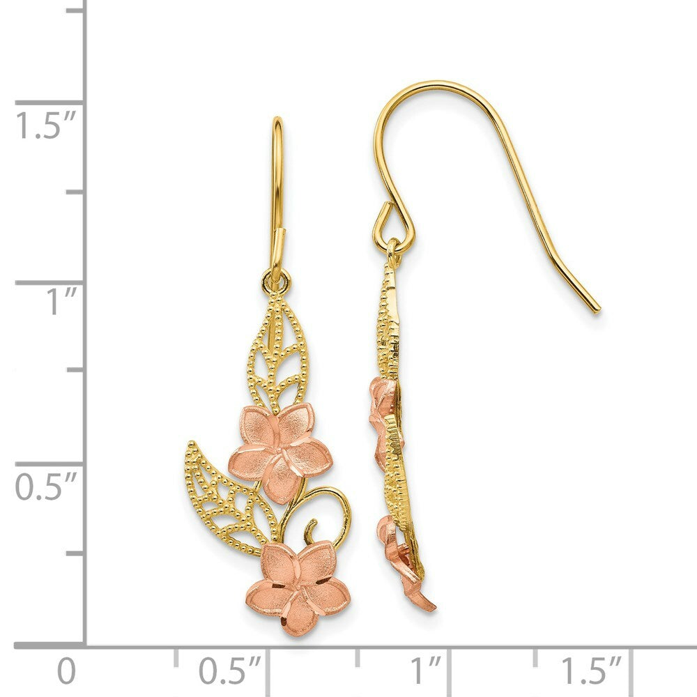 14K Two-tone Gold Fancy Plumeria Dangle Earrings