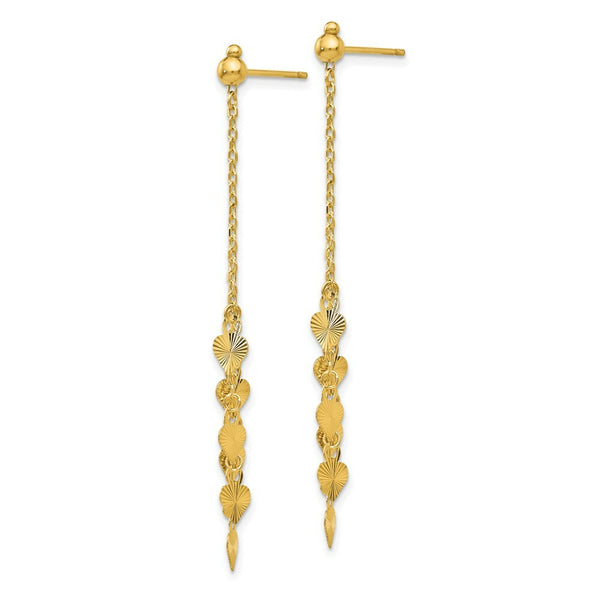 14K Yellow Gold Diamond Cut Heart Earrings
