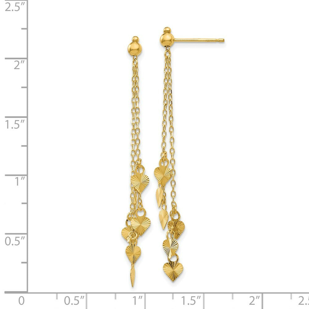 14K Yellow Gold Diamond Cut Heart Earrings