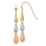 Load image into Gallery viewer, 14K Tri-Color Gold Puff Teardrop Dangle Earrings
