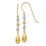 Load image into Gallery viewer, 14K Tri-Color Gold Puff Teardrop &amp; Bead Dangle Earrings
