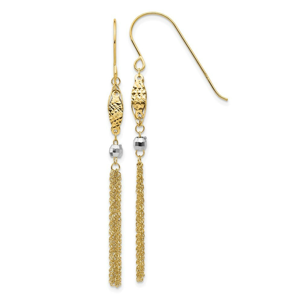 14K Two-tone Gold Bead & Chain Dangle Earrings