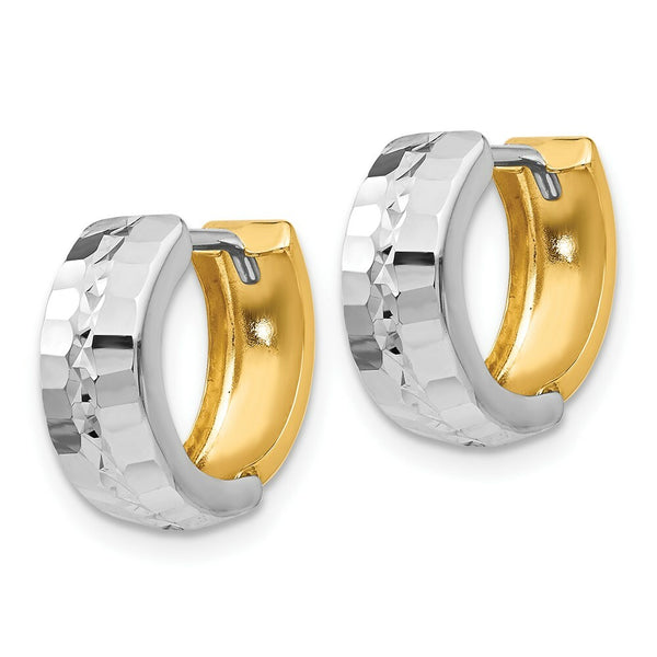 14K Two-tone Gold Textured Hinged Hoop Earrings  13mm width