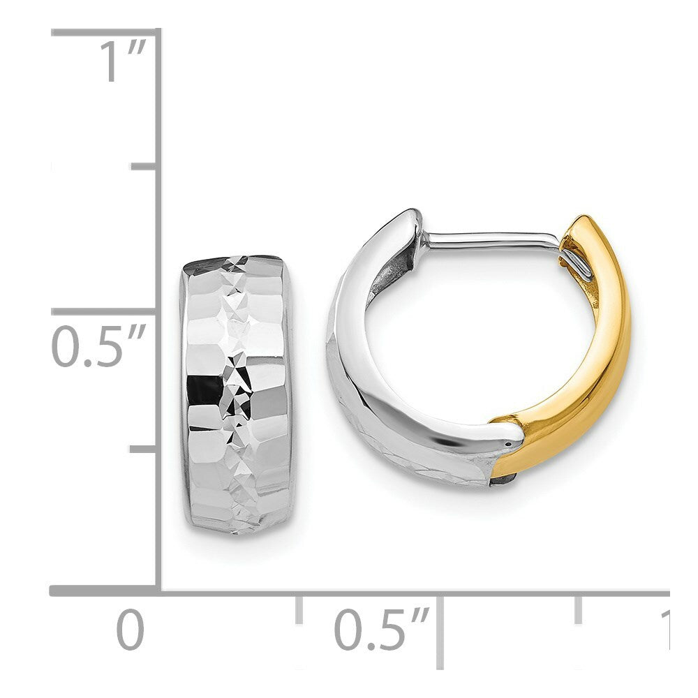14K Two-tone Gold Textured Hinged Hoop Earrings  13mm width