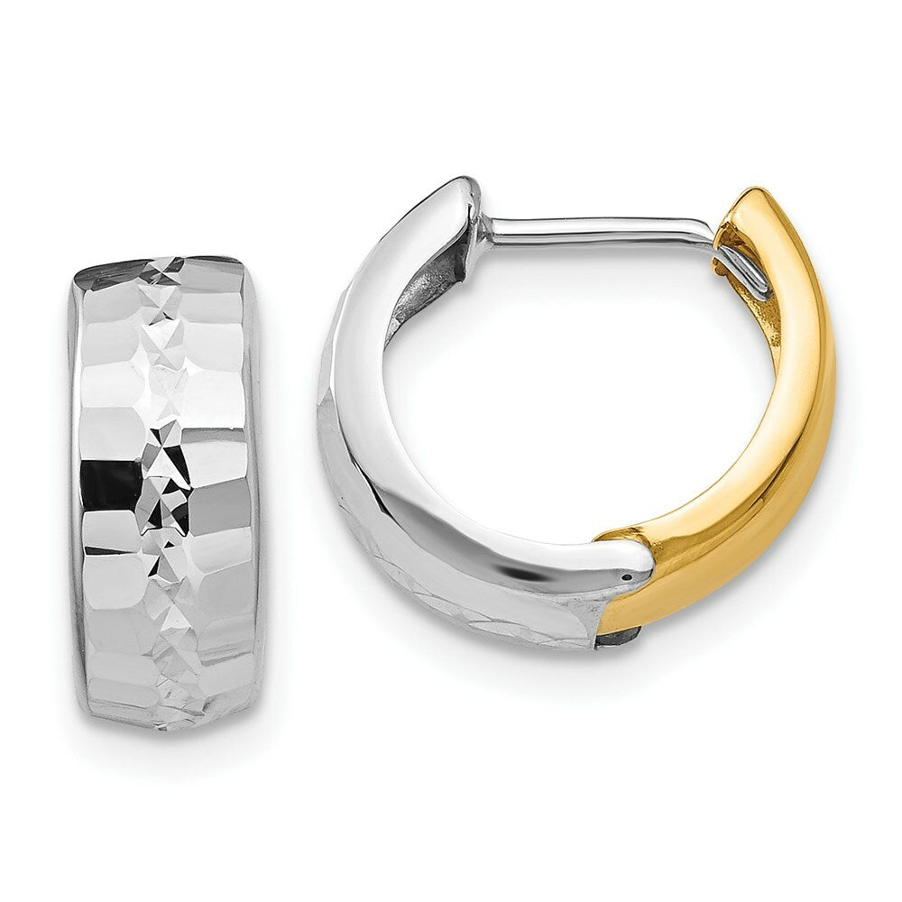 14K Two-tone Gold Textured Hinged Hoop Earrings  13mm width