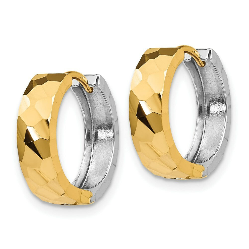 14K Two-tone Gold Textured Hinged Hoop Earrings  15mm width