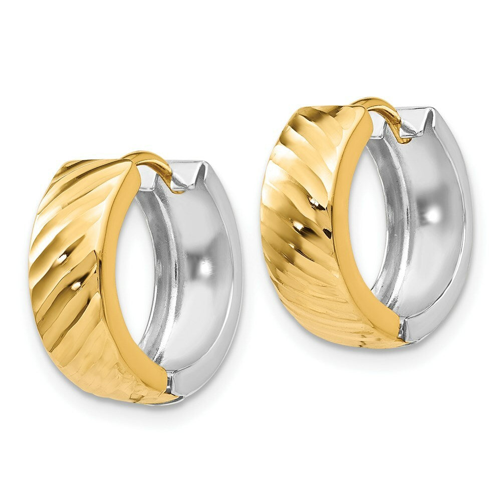 14K Two-tone Gold Textured Hoop Earrings  14mm width