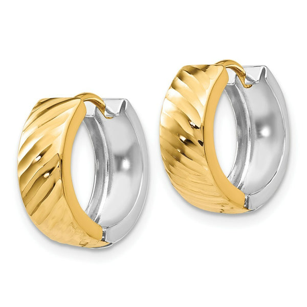 14K Two-tone Gold Textured Hoop Earrings  14mm width