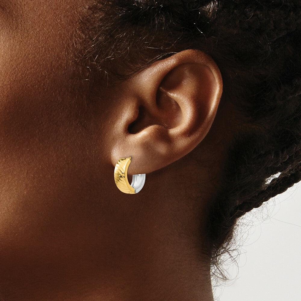14K Two-tone Gold Textured Hoop Earrings  14mm width