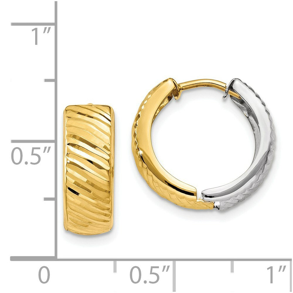 14K Two-tone Gold Textured Hoop Earrings  14mm width
