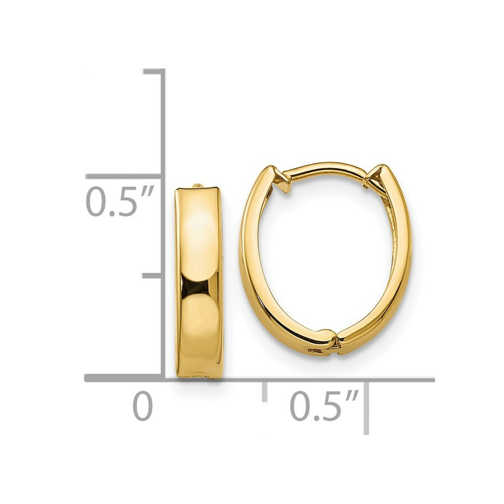 14K Yellow Gold Polished Hinged Hoop Earrings  10mm width