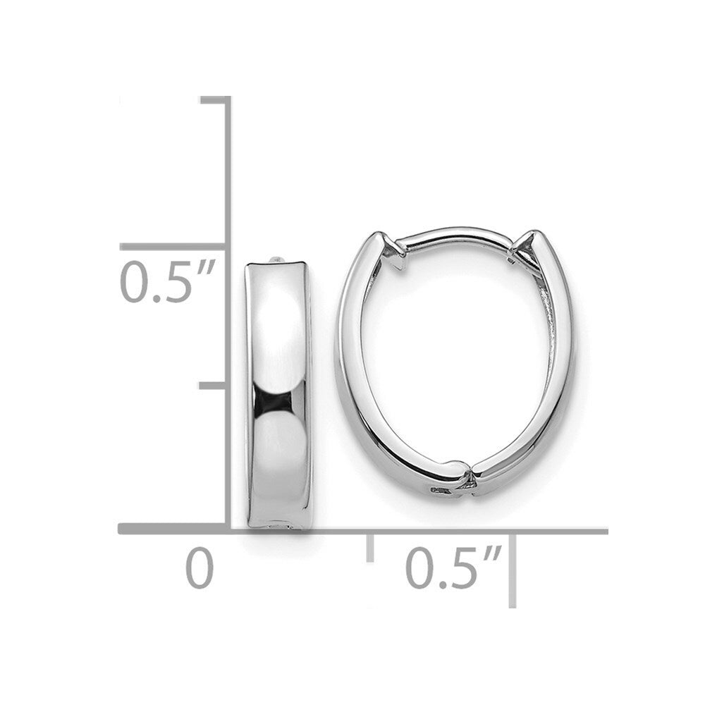14K White Gold Polished Hinged Hoop Earrings  10mm width