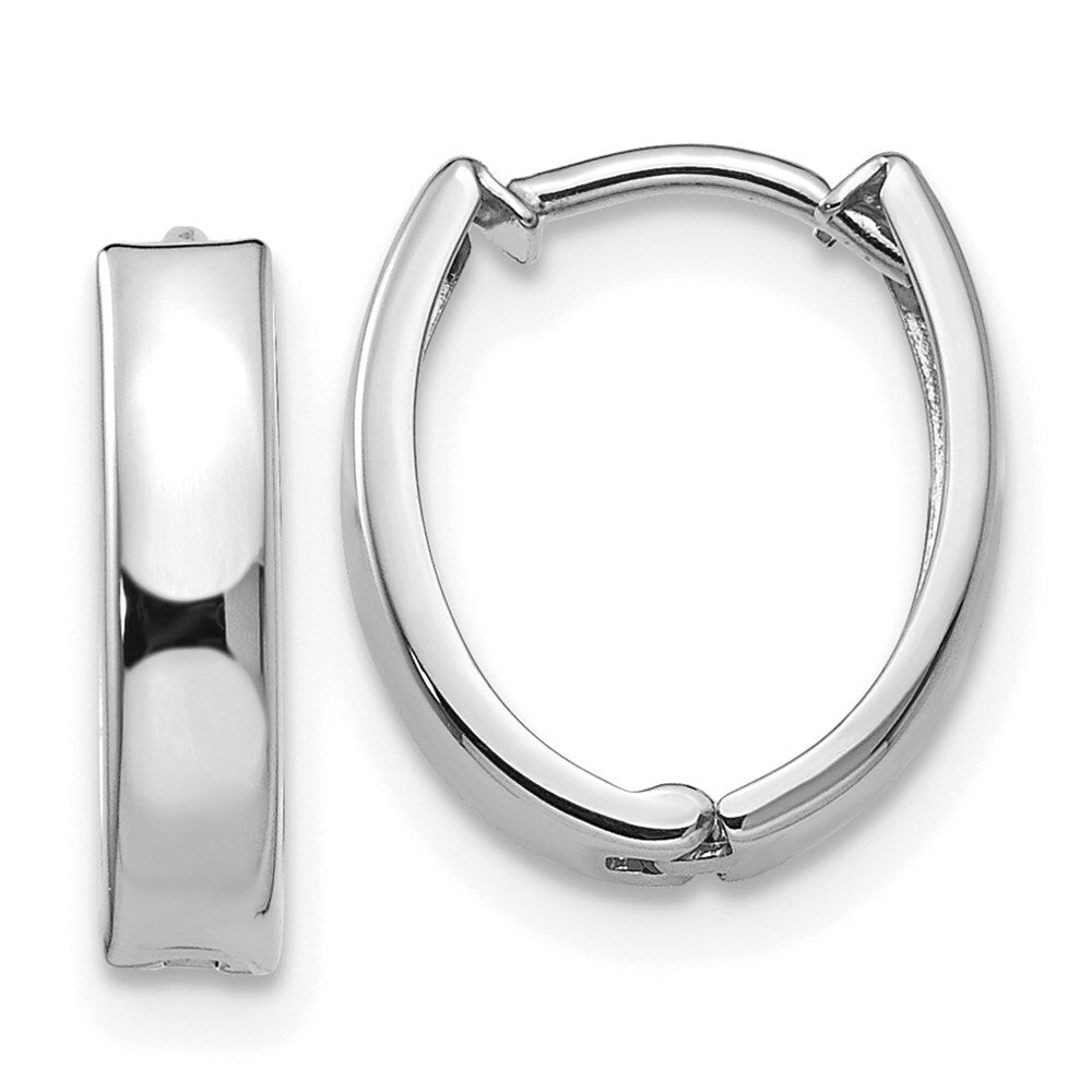 14K White Gold Polished Hinged Hoop Earrings  10mm width