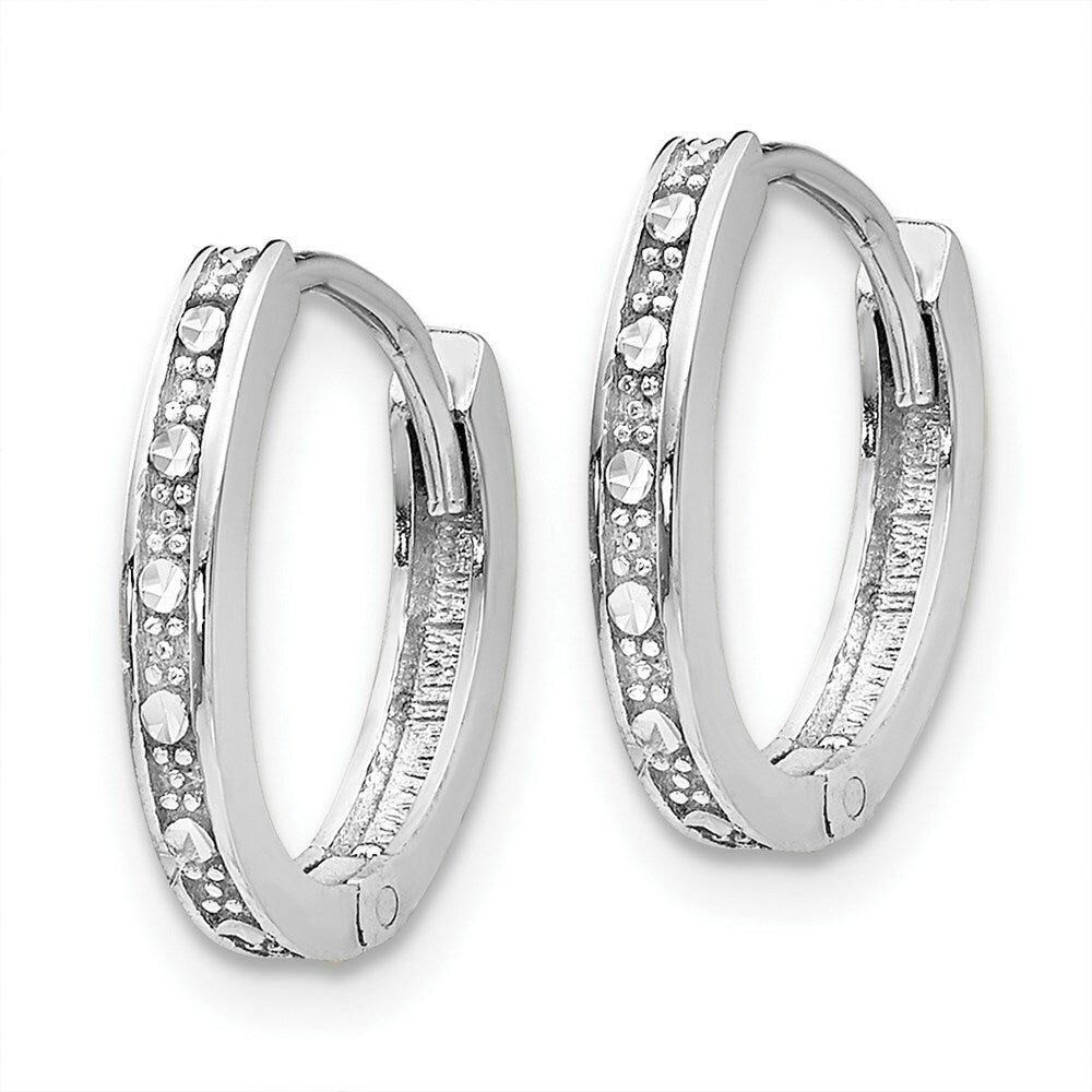 14K White Gold Diamond-cut Hinged Hoop Earrings 10mm width