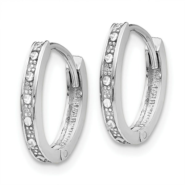 14K White Gold Diamond-cut Hinged Hoop Earrings 10mm width