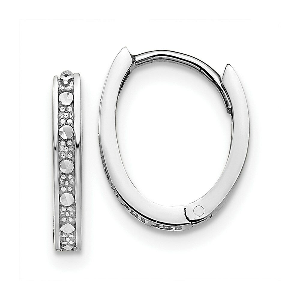 14K White Gold Diamond-cut Hinged Hoop Earrings 10mm width