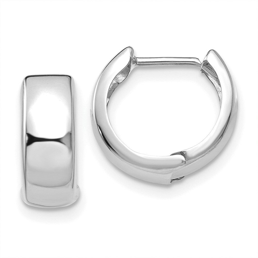14K White Gold Polished Hinged Hoop Earrings  12mm width