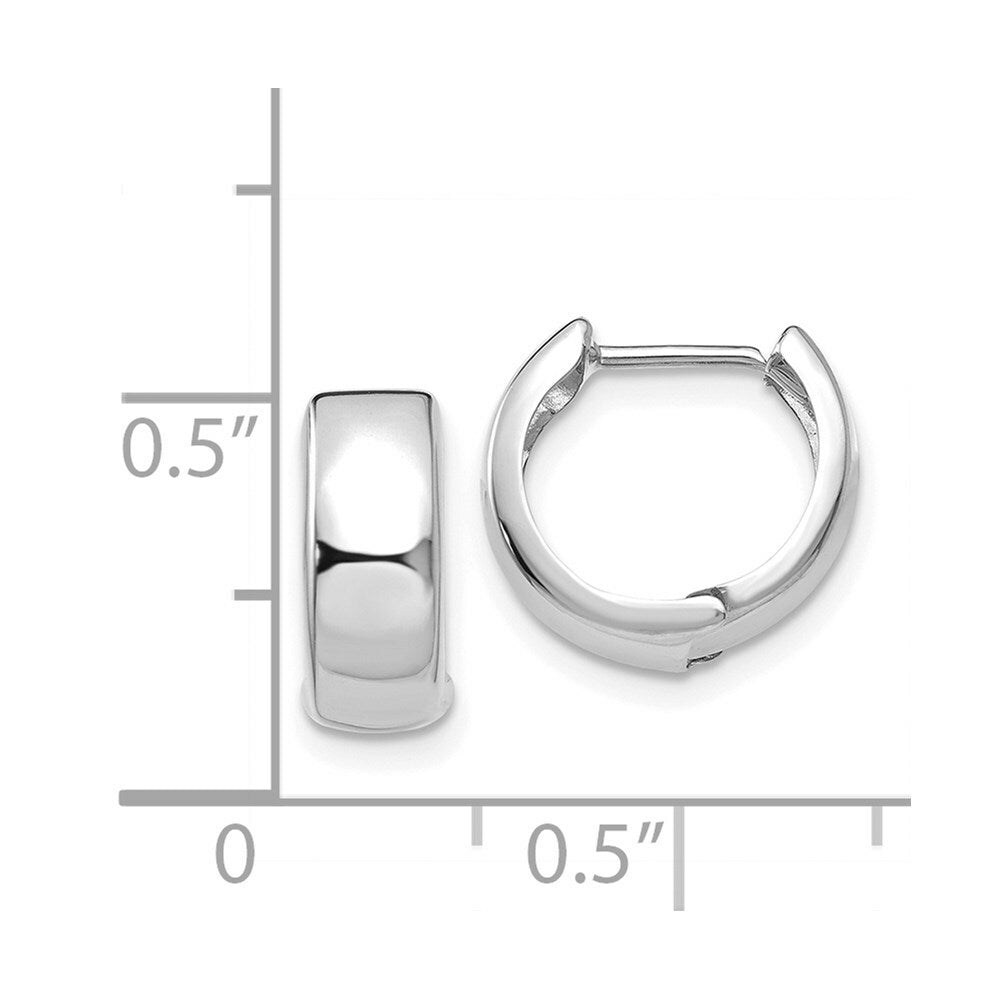 14K White Gold Polished Hinged Hoop Earrings  12mm width