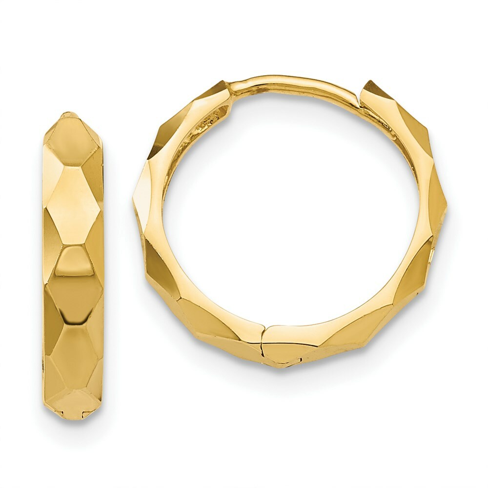14K Yellow Gold Diamond-cut Hoop Earrings  14mm width