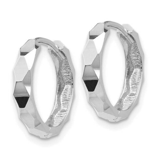 14K White Gold Diamond-cut Hoop Earrings 14mm width