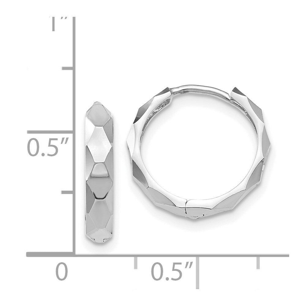 14K White Gold Diamond-cut Hoop Earrings 14mm width