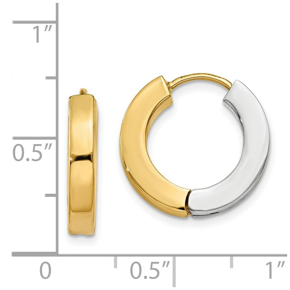 14K Two-tone Gold Polished Hollow Hinged Hoop Earrings  16mm width