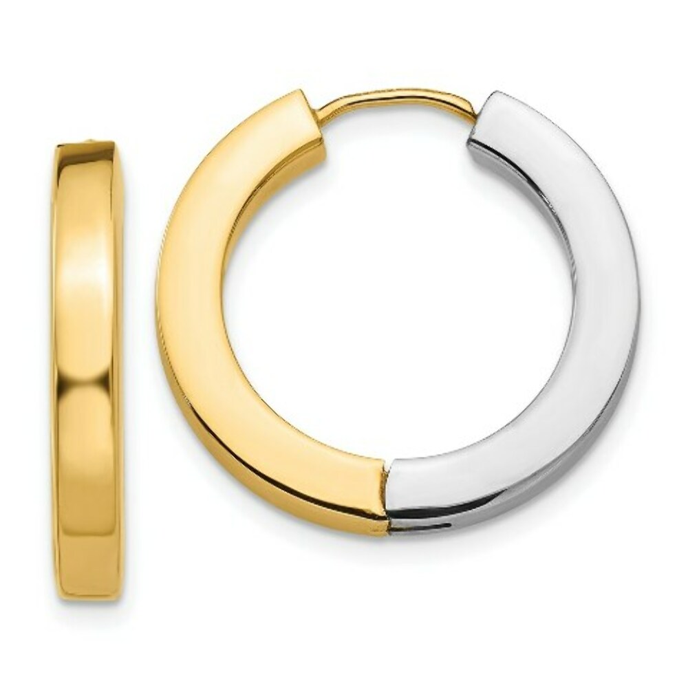 14K Two-tone Gold Polished Hollow Hinged Hoop Earrings  21mm width