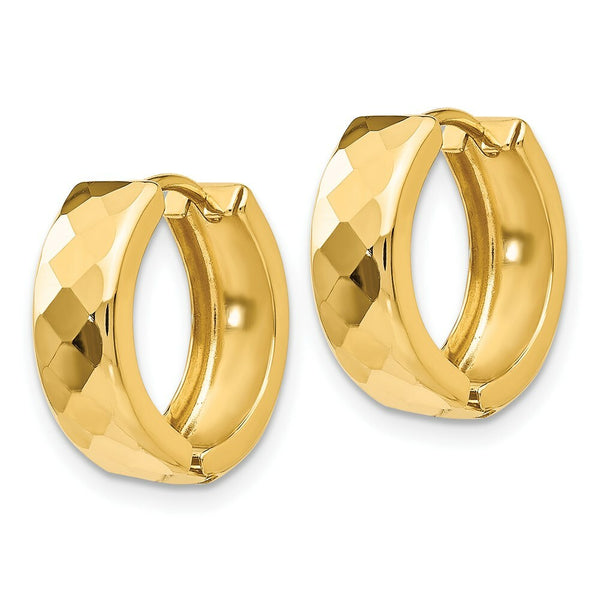 14K Yellow Gold Textured Hinged Hoop Earrings  14mm width