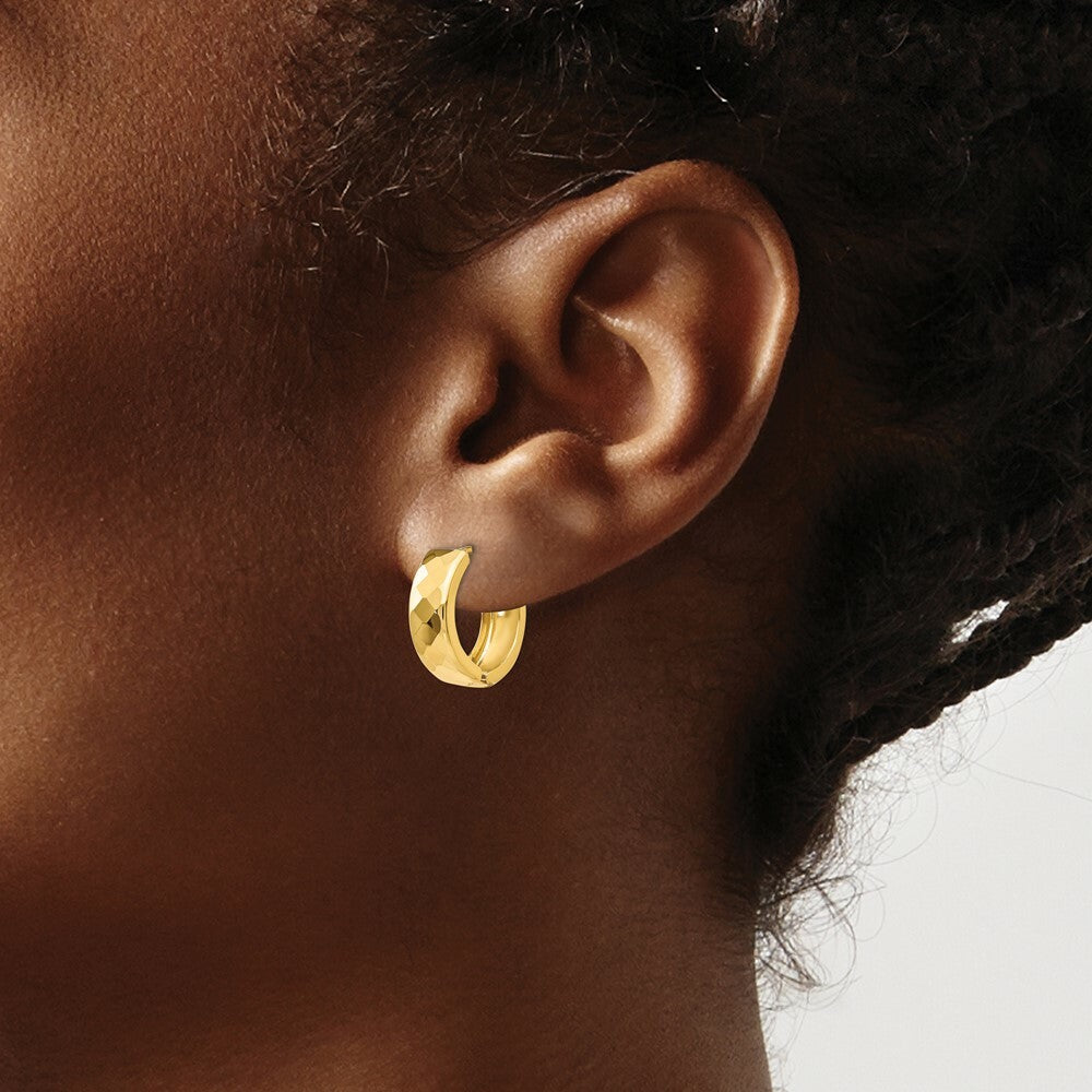 14K Yellow Gold Textured Hinged Hoop Earrings  14mm width