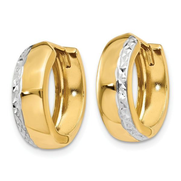 14K Two-tone Gold Textured Hinged Hoop Earrings  16mm width