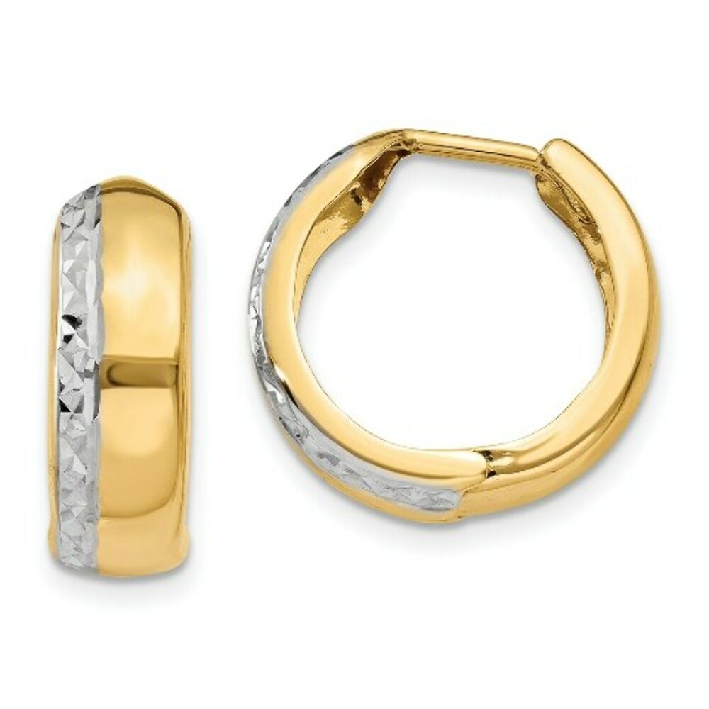 14K Two-tone Gold Textured Hinged Hoop Earrings  16mm width