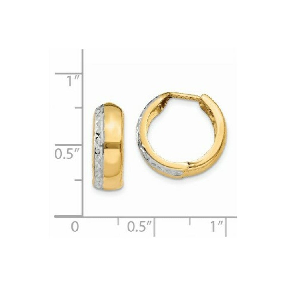 14K Two-tone Gold Textured Hinged Hoop Earrings  16mm width