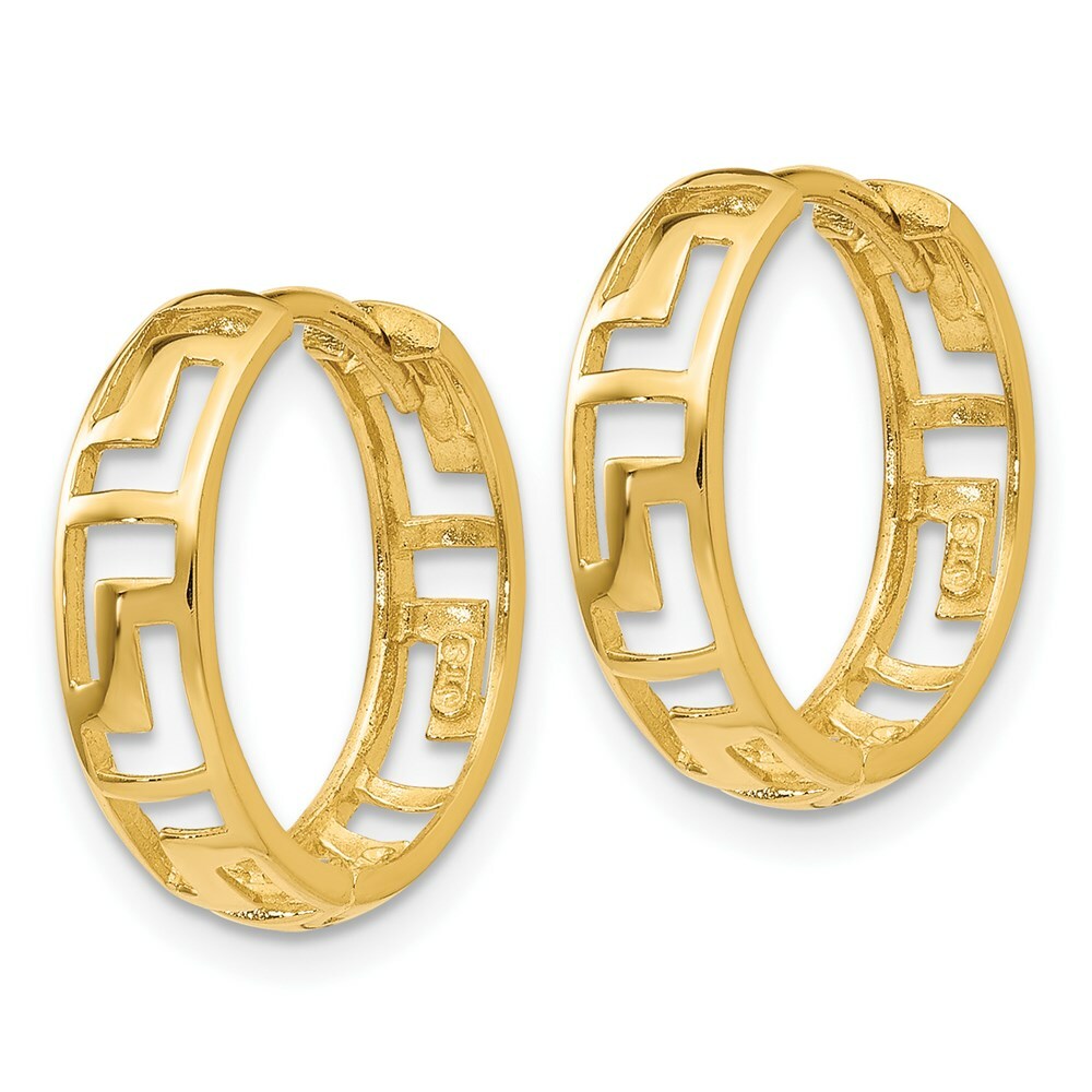 14K Yellow Gold Greek Key Hinged Hoop Earrings  16mm width