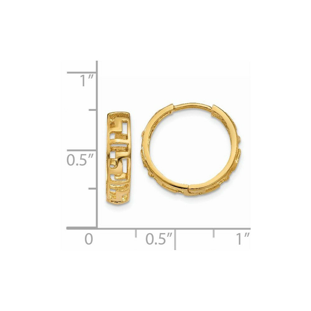 14K Yellow Gold Greek Key Hinged Hoop Earrings  16mm width